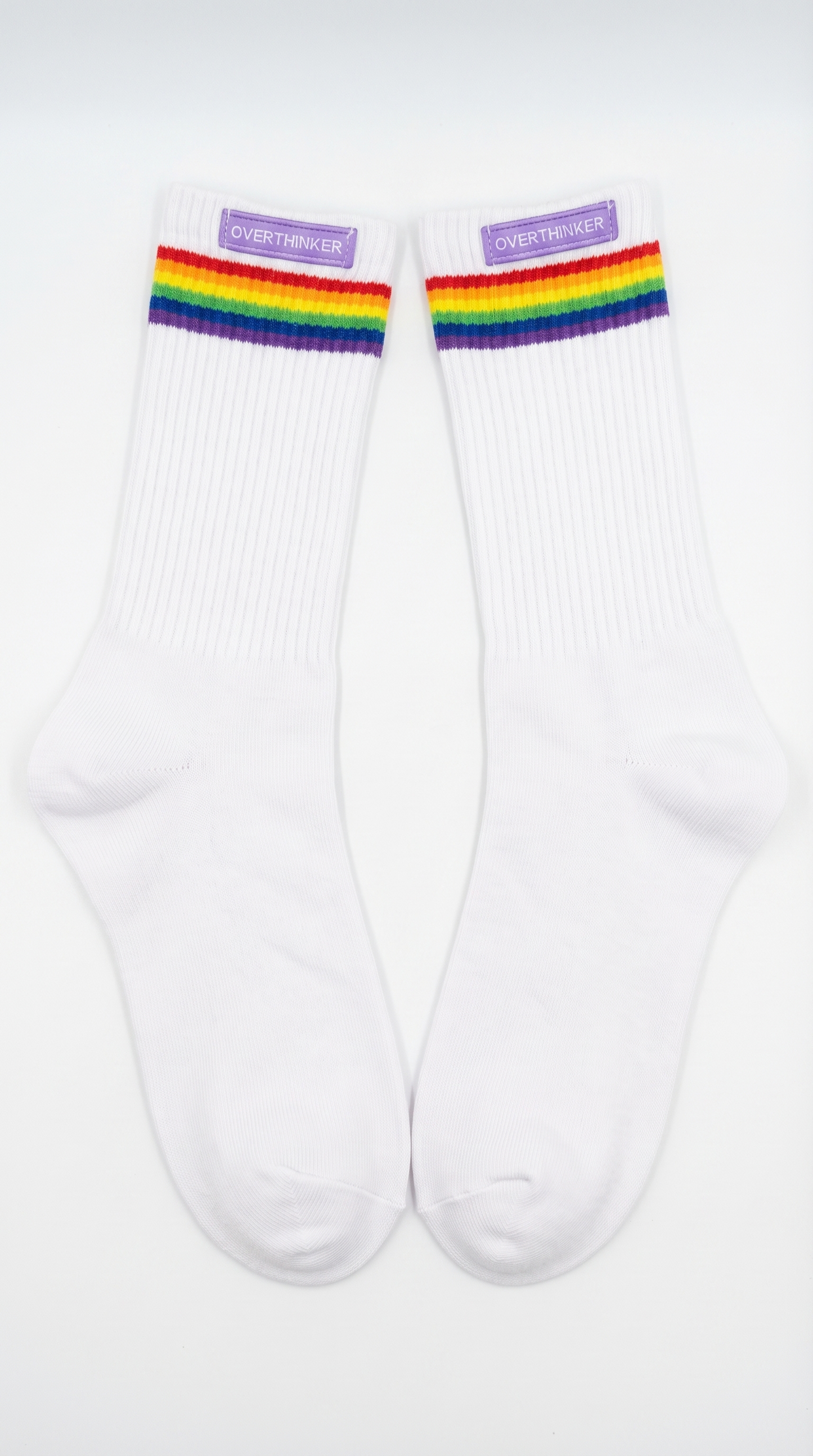 Overthinker Pride Socks – Rainbow Stripe Crew Socks