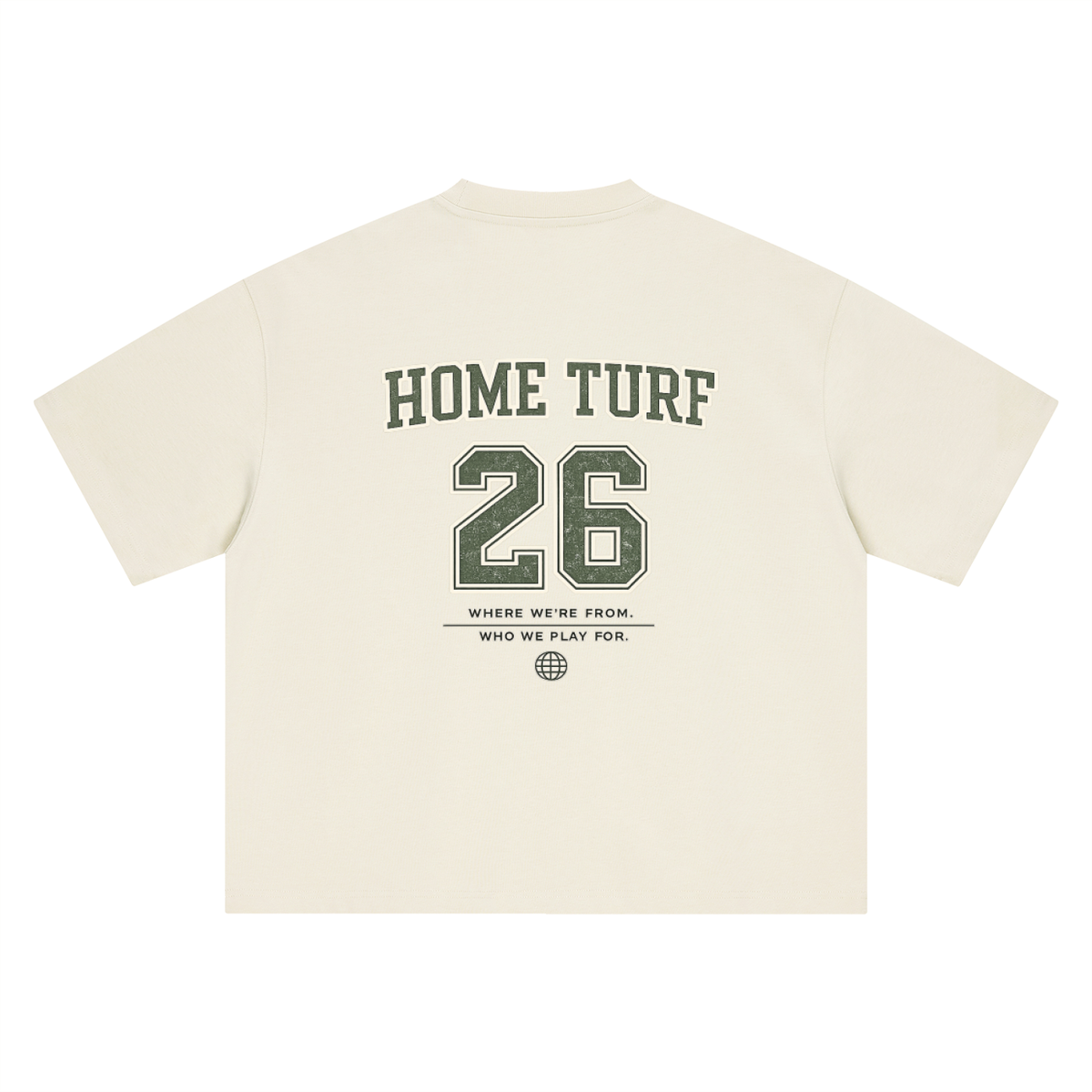 Home Turf Tshirt — back view, apricot, limited run graphic detail | Overthinkers Club