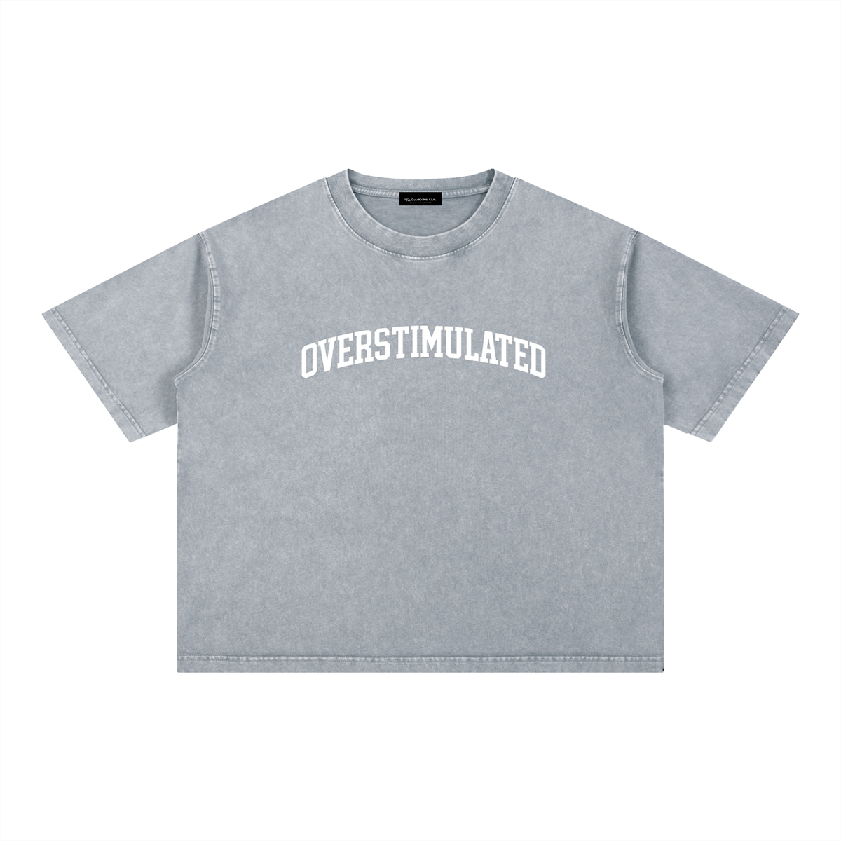 OVERSTIMULATED Tshirt — model lifestyle, front angle | Overthinkers Club