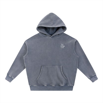 What If It All Works Out? Pullover Hoodie — flat lay front, washed crimson cotton | Overthinkers Club