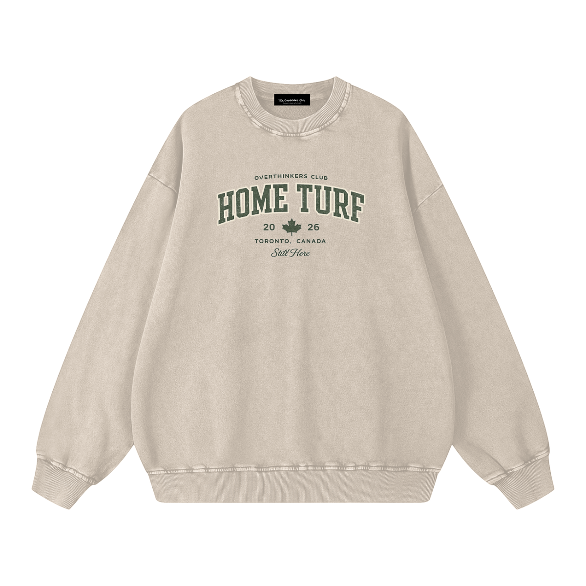 Light apricot Home Turf Crewneck — front, Toronto summer 2026 emblem | Overthinkers Club