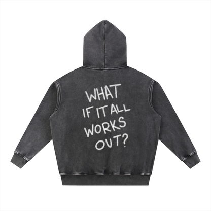 What If It All Works Out? Pullover Hoodie — hood up, side angle | Overthinkers Club