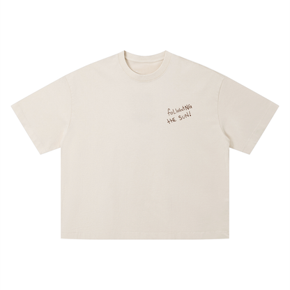 Apricot Following the Sun Tshirt — front, sunflower-inspired graphic print | Overthinkers Club