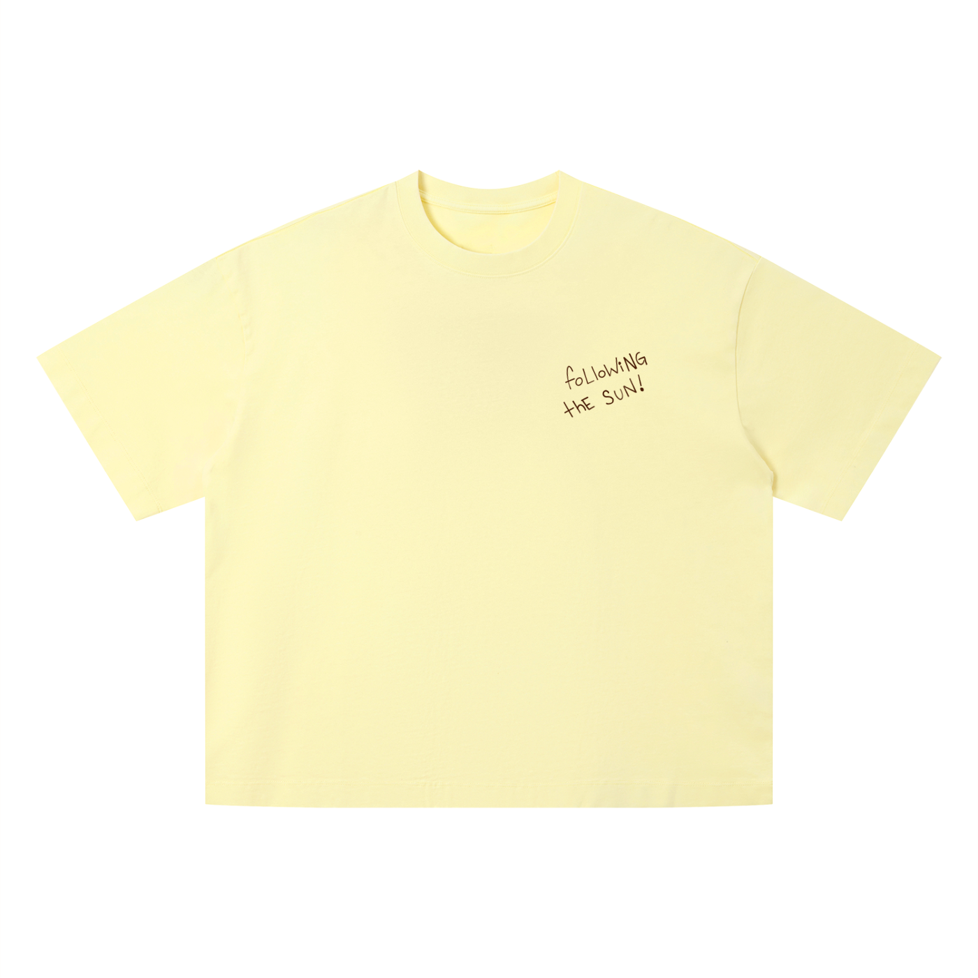 Following the Sun Tshirt — flat lay front, apricot cotton | Overthinkers Club