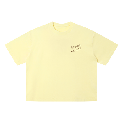 Following the Sun Tshirt — flat lay front, apricot cotton | Overthinkers Club