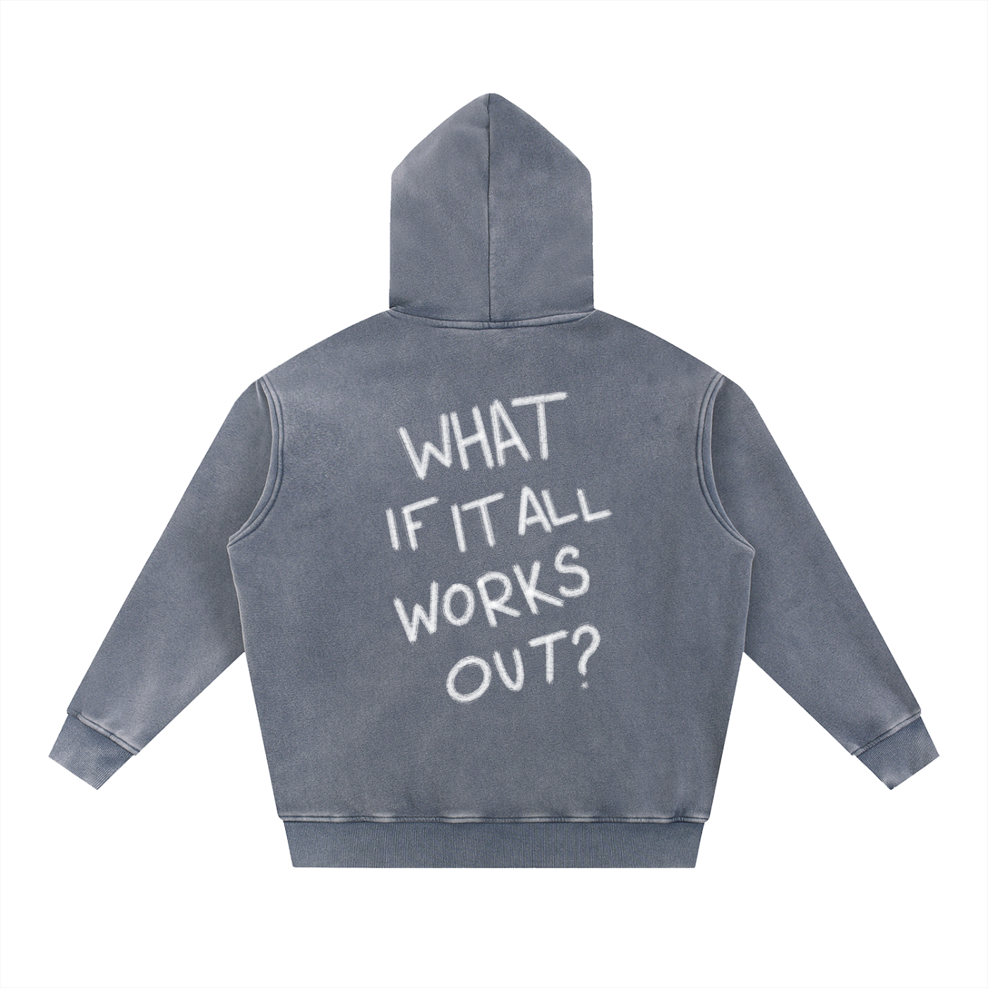 What If It All Works Out? Pullover Hoodie — flat lay back, graphic detail | Overthinkers Club