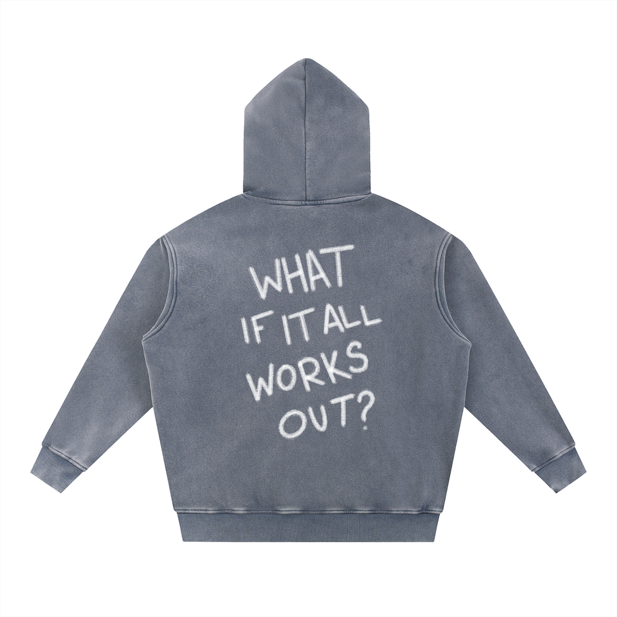 What If It All Works Out? Pullover Hoodie — flat lay back, graphic detail | Overthinkers Club