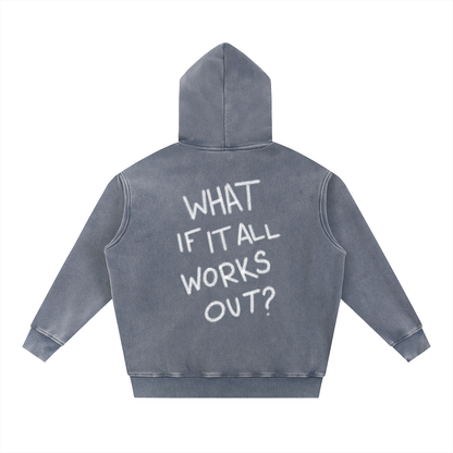 What If It All Works Out? Pullover Hoodie — flat lay back, graphic detail | Overthinkers Club