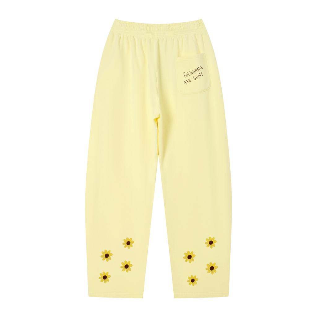 Following the Sun Sweatpants — flat lay, apricot fleece and hem detail | Overthinkers Club