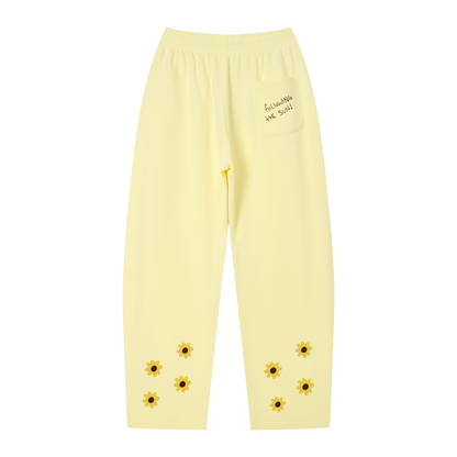 Following the Sun Sweatpants — flat lay, apricot fleece and hem detail | Overthinkers Club