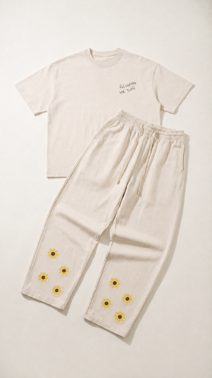 Following the Sun Sweatpants — model lifestyle, worn with matching sweater | Overthinkers Club