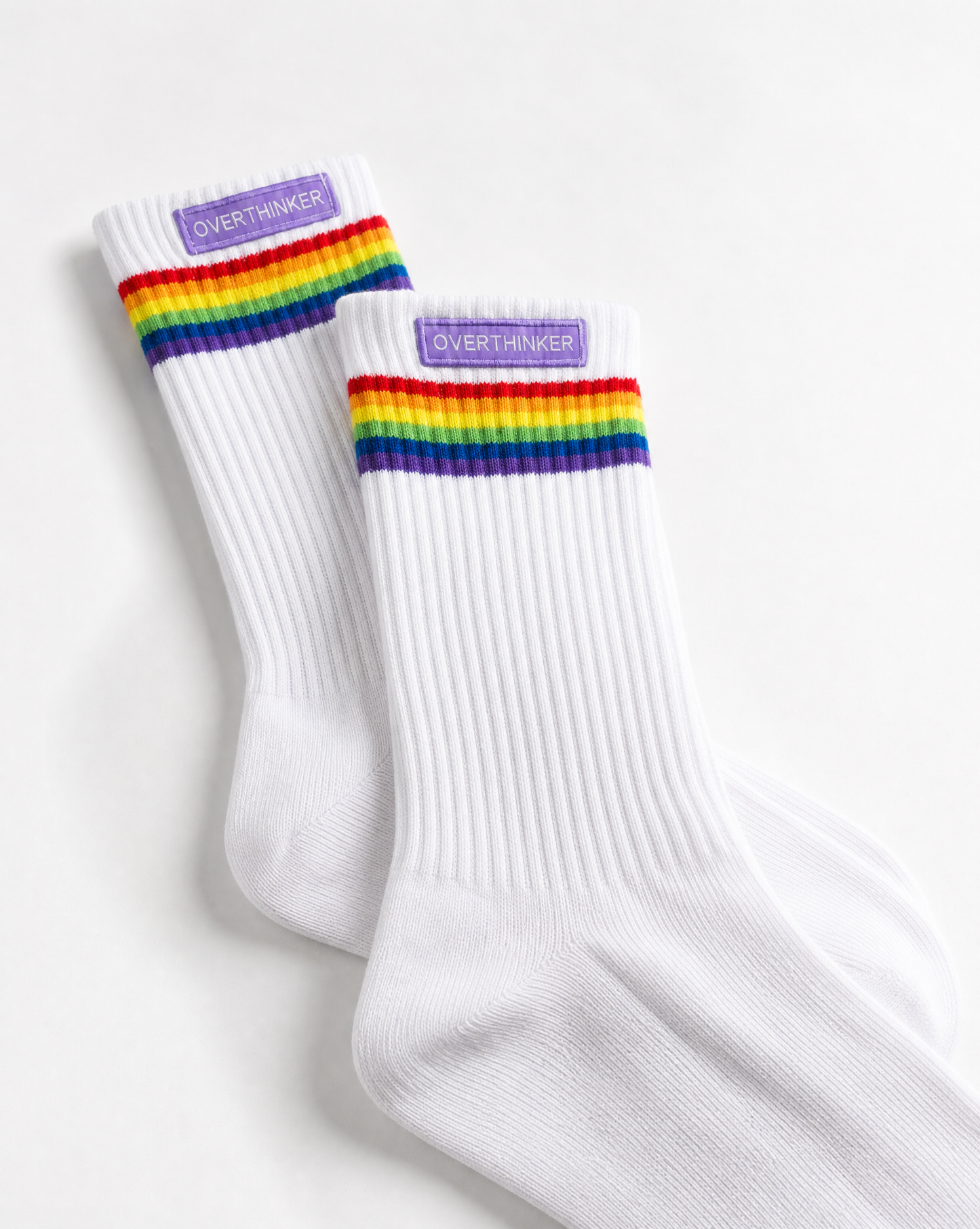 Overthinker Pride Socks – Rainbow Stripe Crew Socks