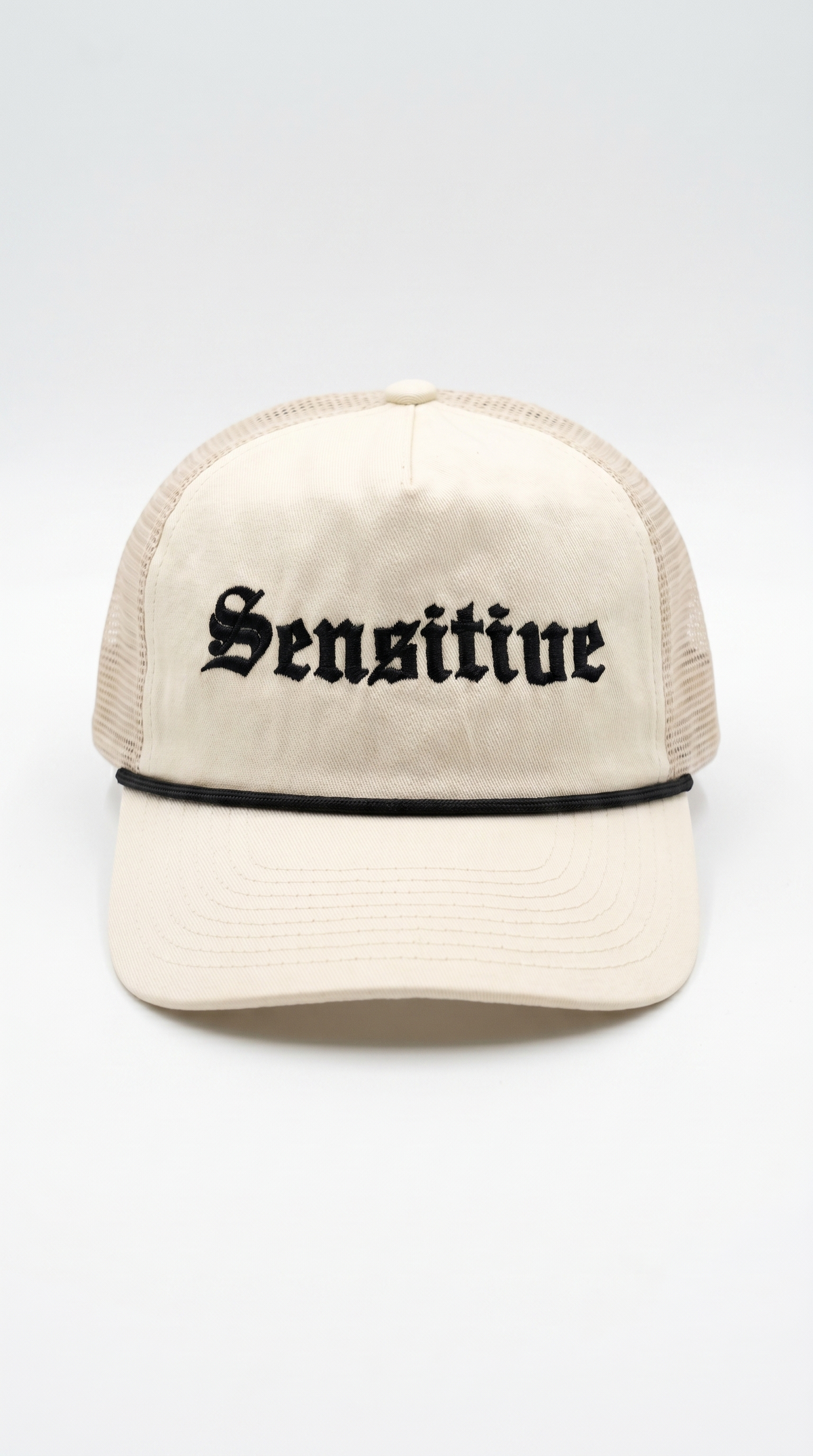 Vintage white Sensitive Trucker Hat — front, clean product shot | Overthinkers Club