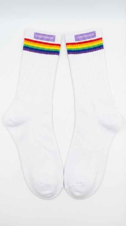 Overthinker Pride Socks – Rainbow Stripe Crew Socks