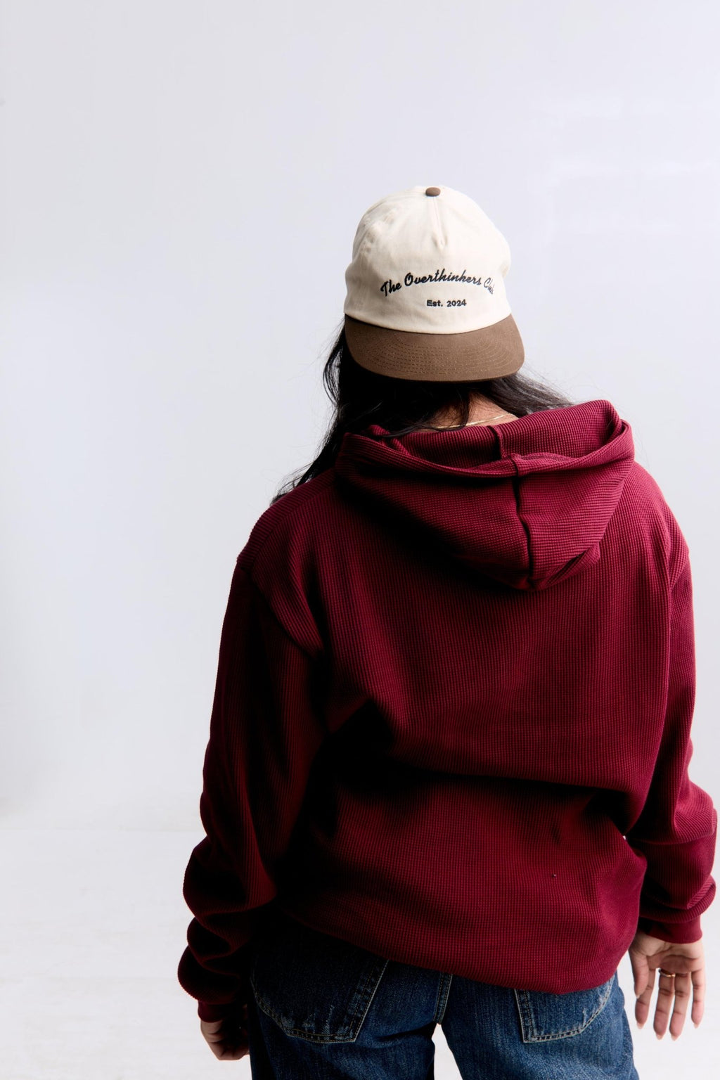 Bad Brain Day Waffle Hoodie — back view, waffle texture and hood detail | Overthinkers Club