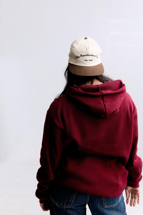 Bad Brain Day Waffle Hoodie — back view, waffle texture and hood detail | Overthinkers Club