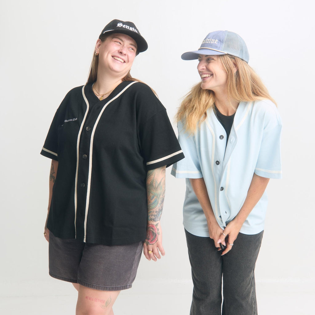 Baby blue Club Sensitive Jersey Tee — front, oversized jersey fit, Sensitive graphic | Overthinkers Club