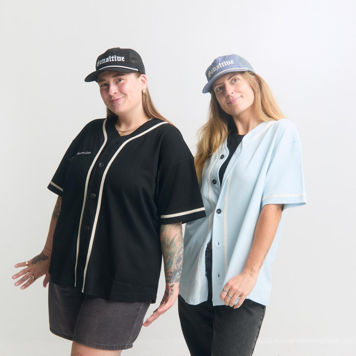 Club Sensitive Jersey Tee — flat lay front, baby blue jersey | Overthinkers Club