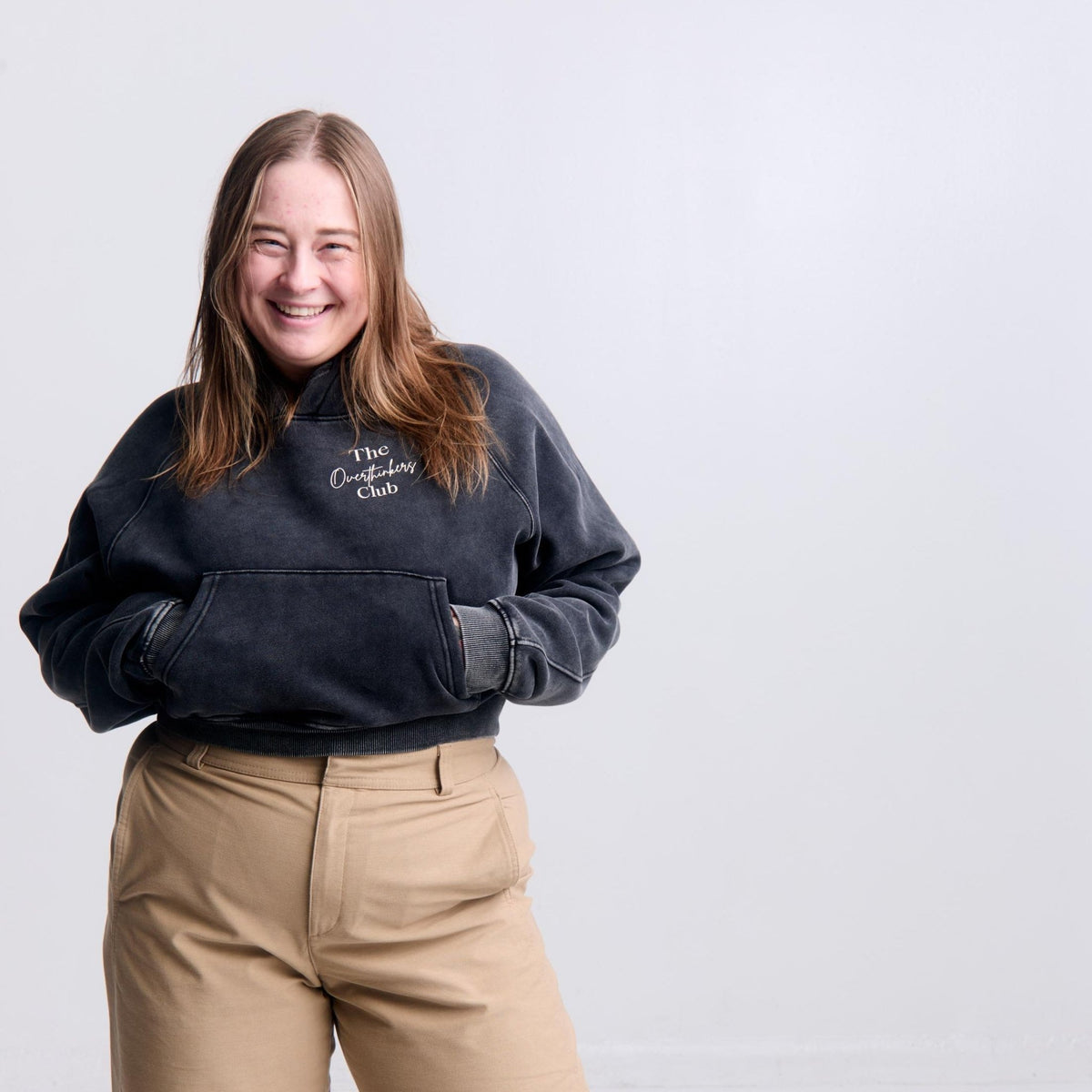 Cropped OG Logo Sweater — front view, black, relaxed cropped silhouette | Overthinkers Club