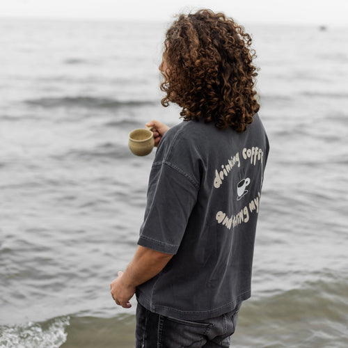 Drinking Coffee and Trying My Best Tee — back view, brown cotton | Overthinkers Club