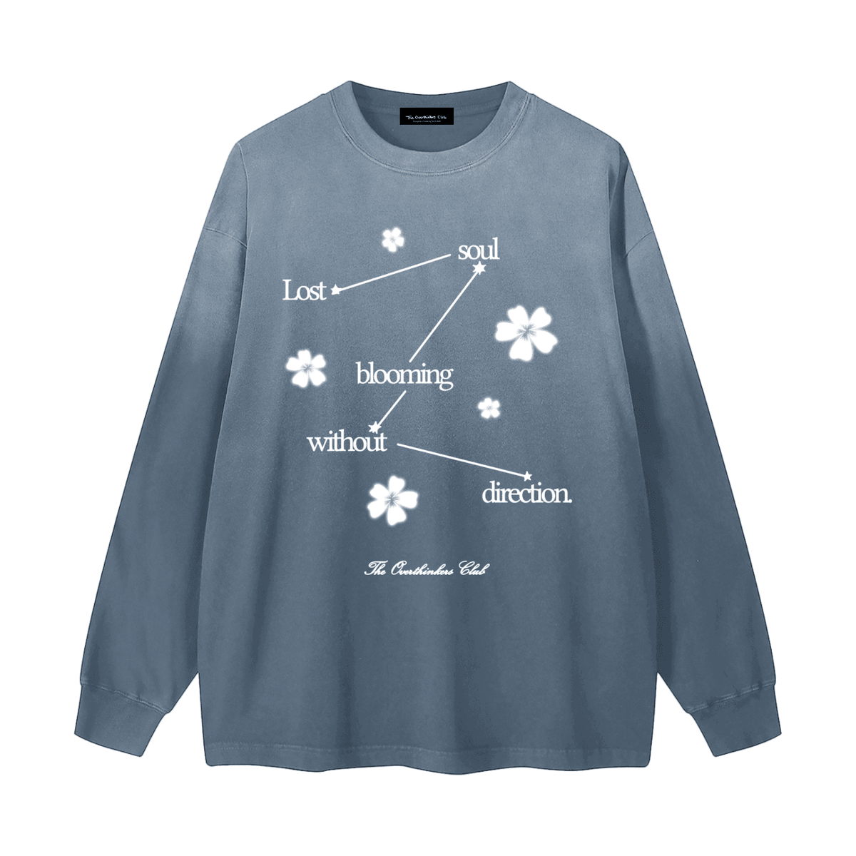 Lost Soul Blooming Longsleeve — close-up of blooming graphic and sleeve detail | Overthinkers Club
