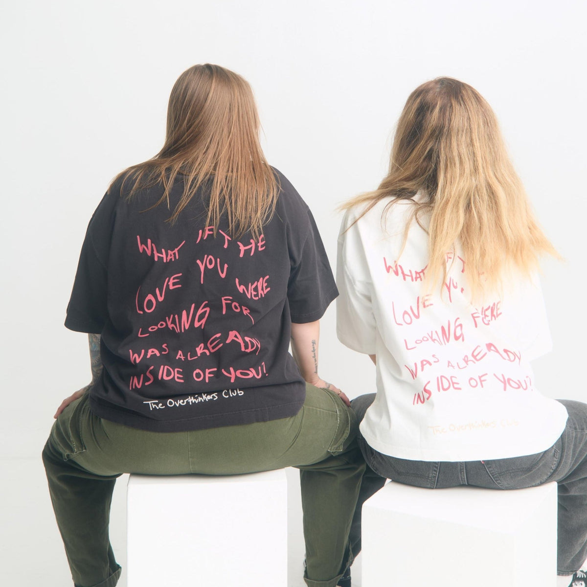 White Love Yourself First Box Cut Tee — front, wavy graphic print on boxy oversized fit | Overthinkers Club