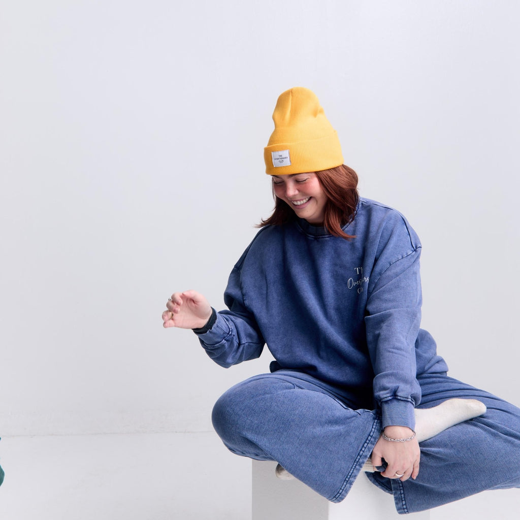 Oversized Cotton Crewneck — model lifestyle side view, street styling | Overthinkers Club