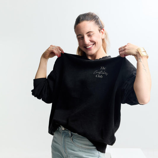 Oversized Cotton Crewneck — flat lay back, dropped hem detail | Overthinkers Club