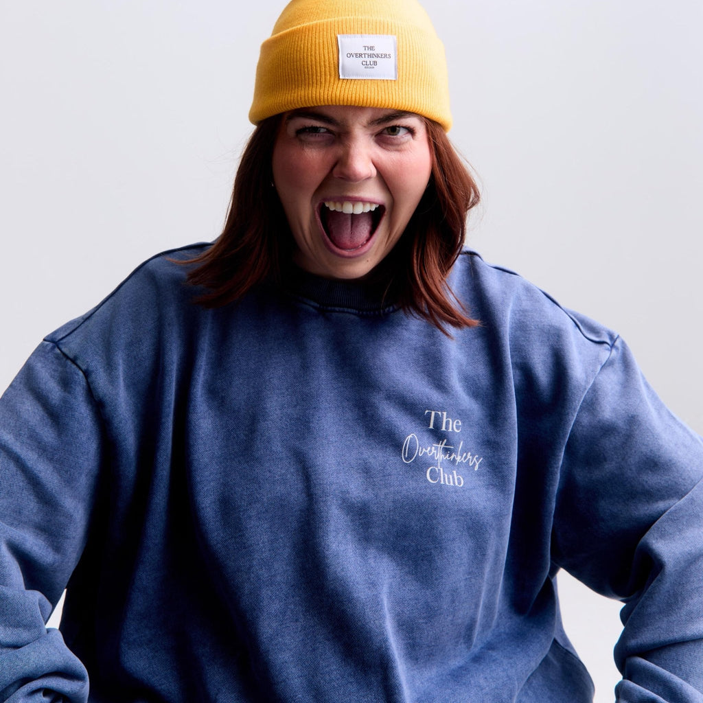 Oversized Cotton Crewneck — side angle showing boxy silhouette | Overthinkers Club
