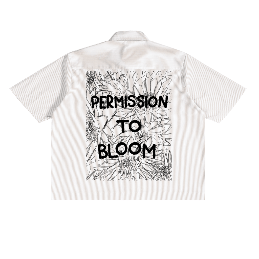 Permission to Bloom Boxy Button Up — close-up of floral graphic detail | Overthinkers Club
