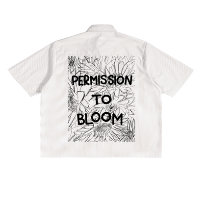 Permission to Bloom Boxy Button Up — close-up of floral graphic detail | Overthinkers Club
