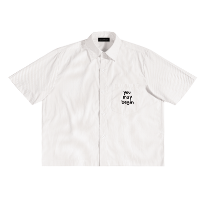 Permission to Bloom Boxy Button Up — flat lay front, lightweight white fabric | Overthinkers Club
