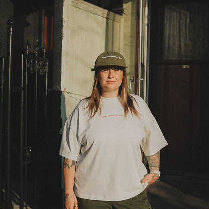 Olive green Overthinkers Club Low Profile Logo Hat — front, embroidered logo | Overthinkers Club