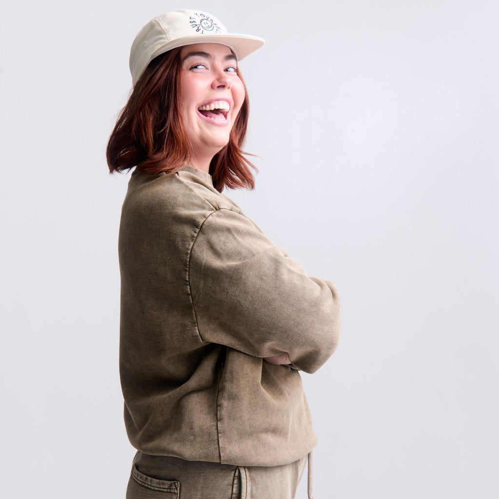 Trust Yourself Camper Hat — worn on model, casual lifestyle shot | Overthinkers Club