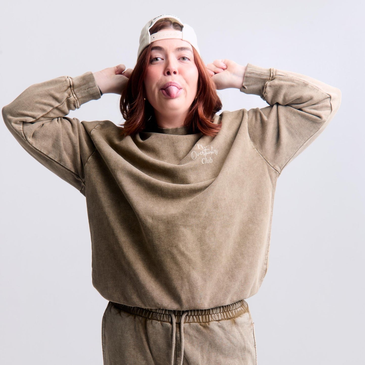 Trust Yourself Camper Hat — three-quarter angle, beige colorway | Overthinkers Club